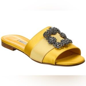 NEW Manolo Blahnik Martamod Hangisi Satin Jewel Buckled Flat Sandals Size 37